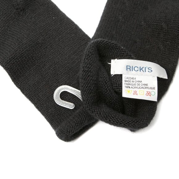 Ricki's Winter Acrylic Knit Gloves Rolled Hem Mid Arm Dotted Black NEW - Picture 2 of 6